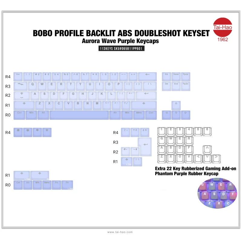 aurora wave purple backlit 113 key abs double shot keycap set