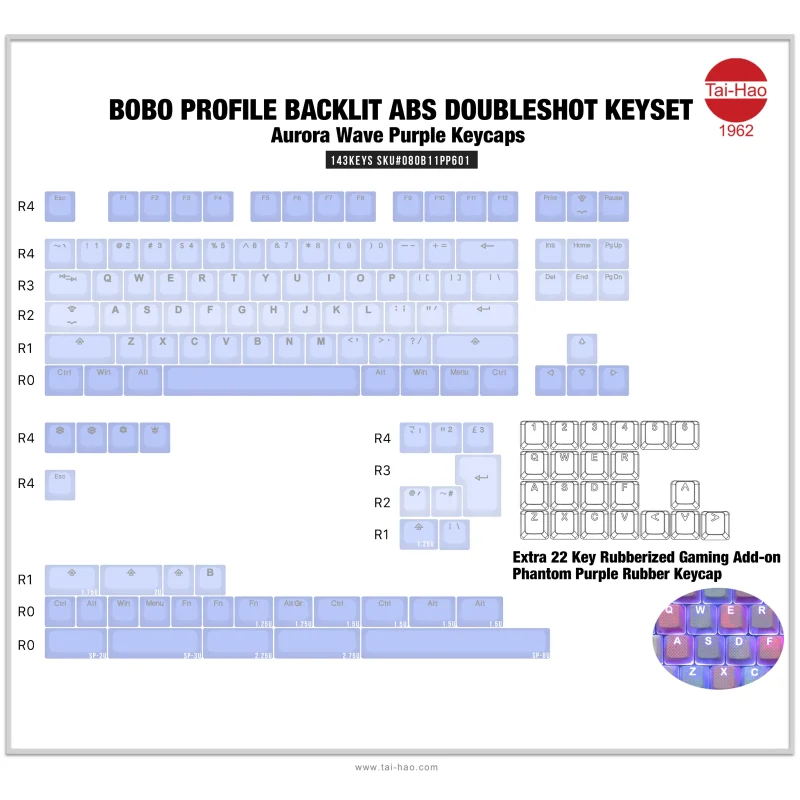 aurora wave purple backlit bobo keycap set 143 keys