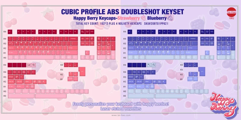 blueberry strawberry 308 keycap set abs cubic profile