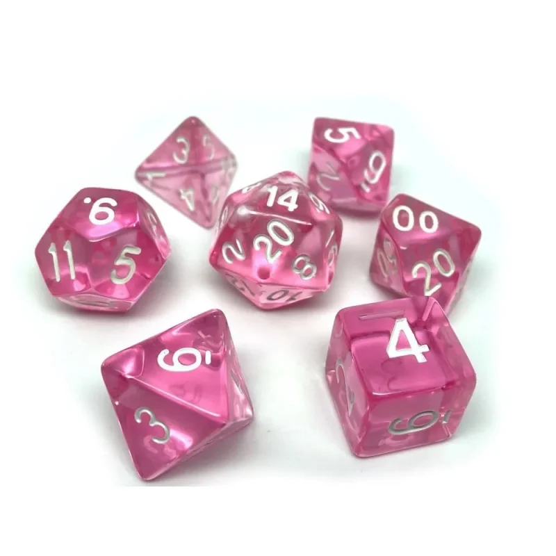 chessex mini translucent pink white 7 die set