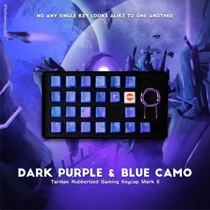 dark purple blue camo 23 key tpr gaming keycap set