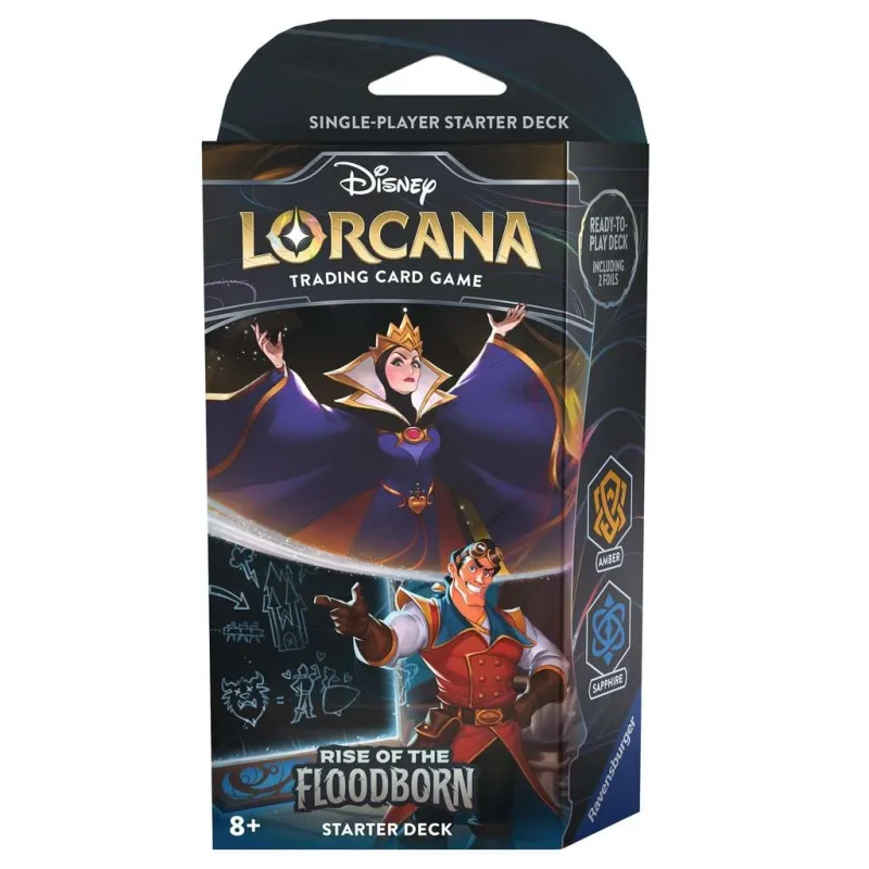 disney lorcana rise of floodborn starter deck amber sapphire edition gaston queen