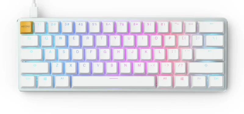 glorious gmmk white ice 60 rgb mechanical keyboard double shot abs hotswap