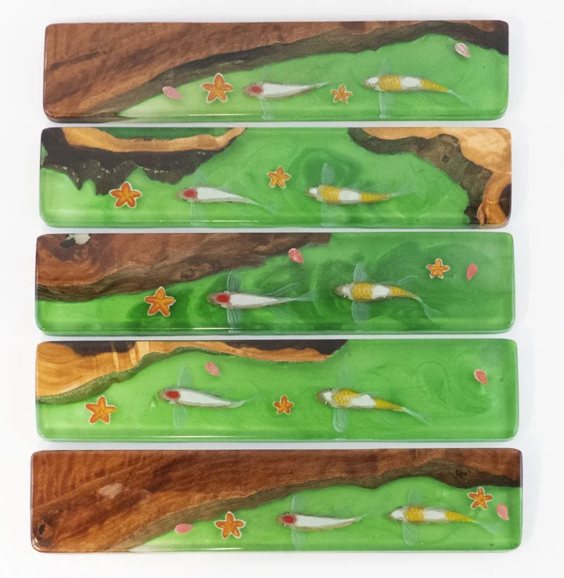 green koi artisan wrist rest tkl wood resin