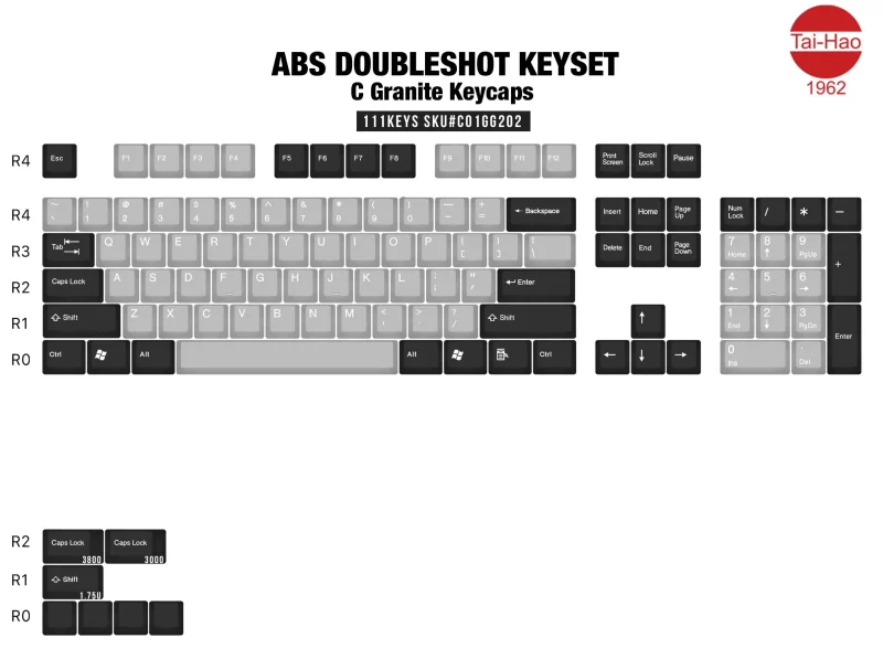 grey black granite 111 key oem abs keycap set for mechanical keyboards