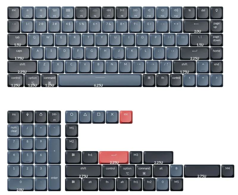 keychron 119 key lsa abs keycap set grey black