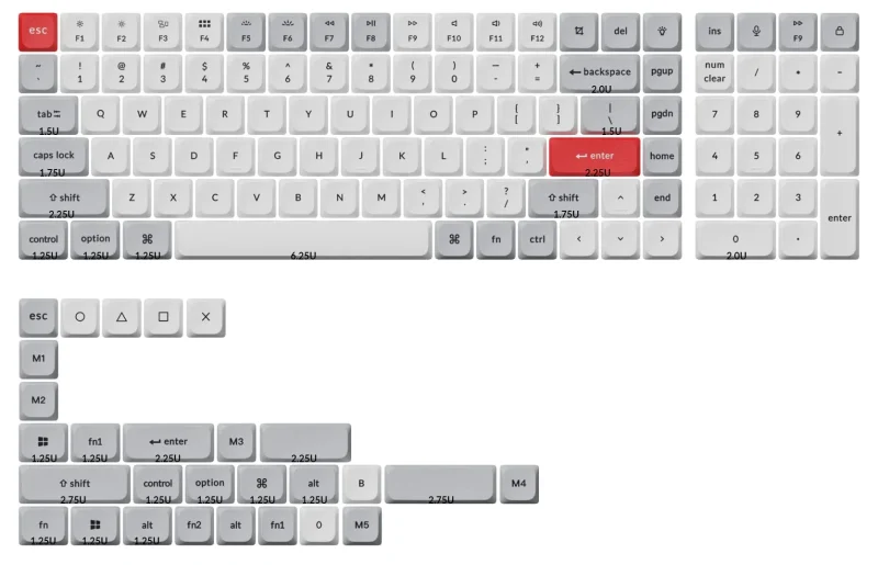 keychron lsa profile pbt keycap set light grey white 133 keys