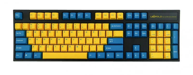 leopold fc900r yellow blue pd pbt mechanical keyboard black case