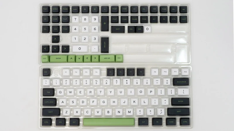 meko 132 key mda profile pbt keycap set white black green