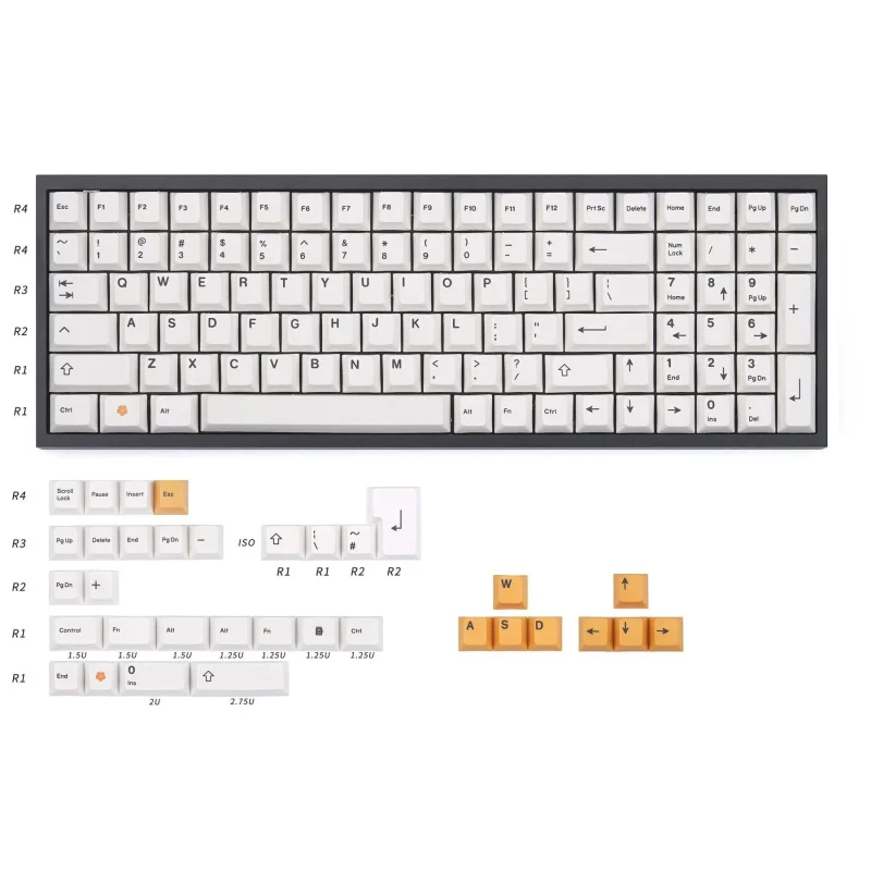 npkc 134 key cherry profile dye sub pbt keycaps white orange