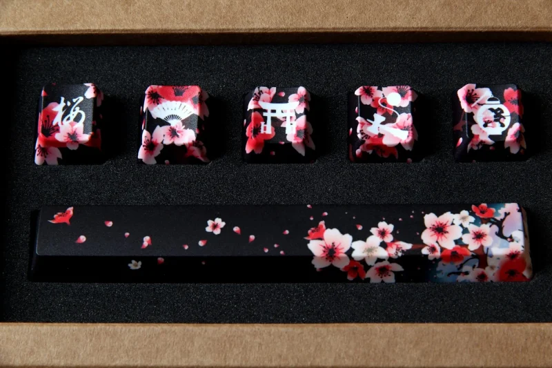 sakura kuro 6 key dye sub keycap set oem profile