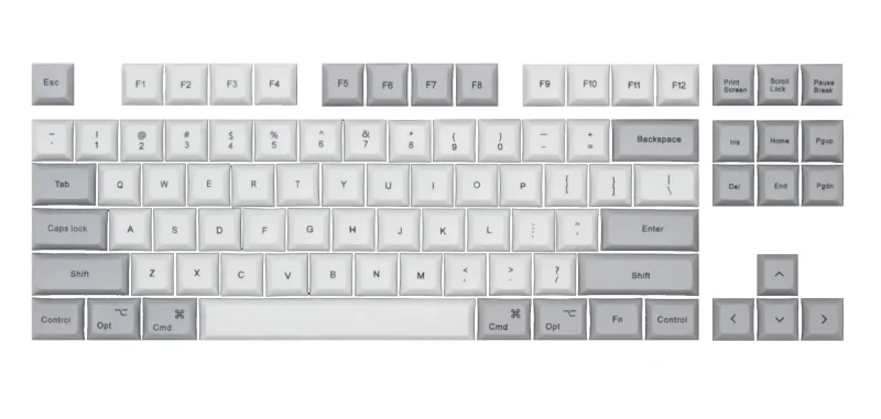 white grey 100 key dsa pbt keycaps kbdfans